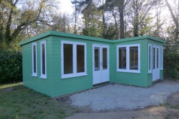 Special 6m x 5.4m Garden Office Studio, fitted with UPVC doors and windows. Lined & insulated.