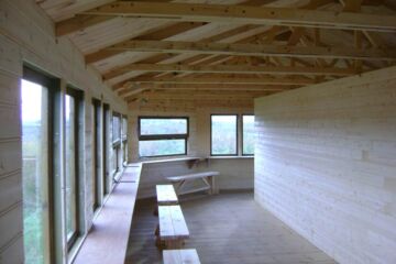Inside 12mtr x 5.5mtr Shaped Bird Hide RSPB Burton Mere